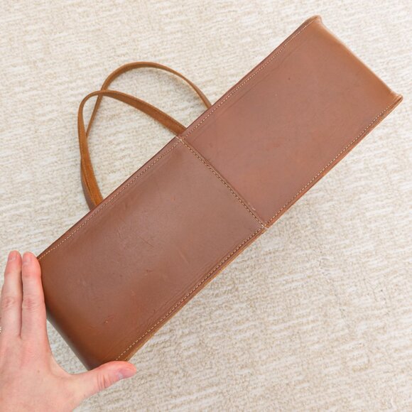 Oversized Hand-Stitched Veg-Tan Leather Tote (16” × 12.5” × 4.5”) - Picture 6 of 14